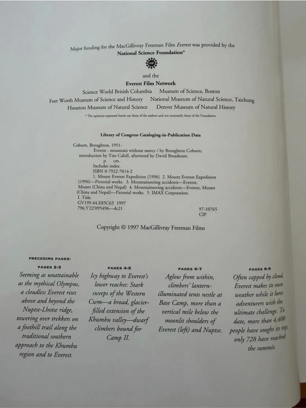 Everest Mountain Without Mercy Broughton Coburn HC 1997 Nat Geographic X Library